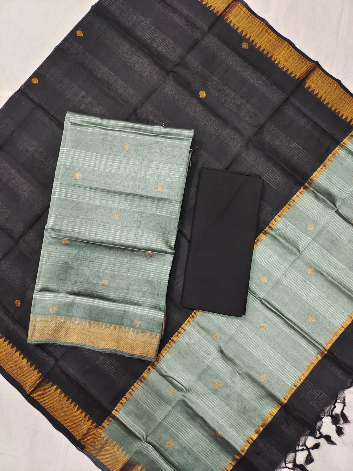 Mangalagiri pattu zari border zari buta work dress material set's (unstitched)