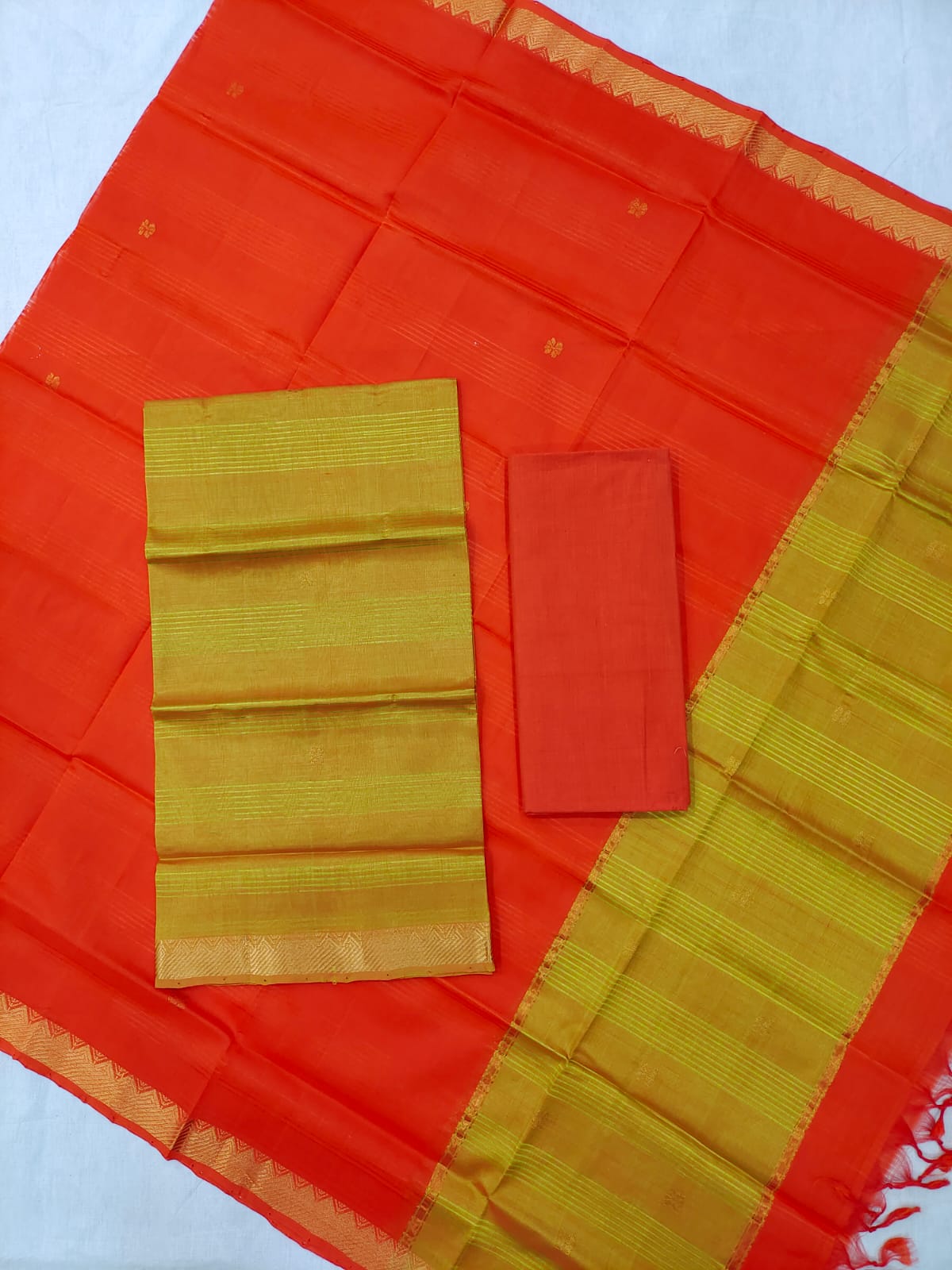Mangalagiri pattu zari border zari buta work dress material set's (unstitched)