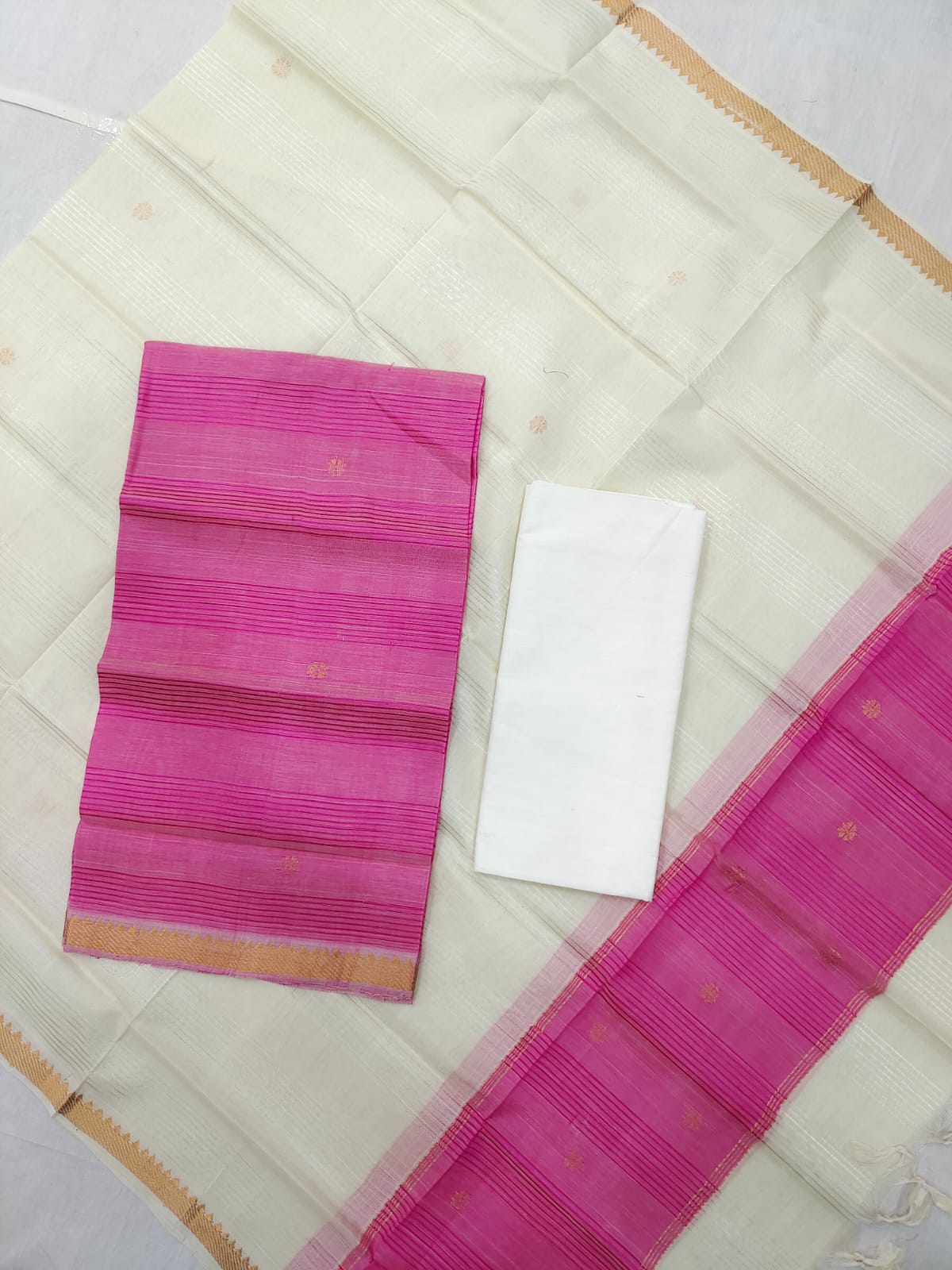 Mangalagiri pattu zari border zari buta work dress material set's (unstitched)