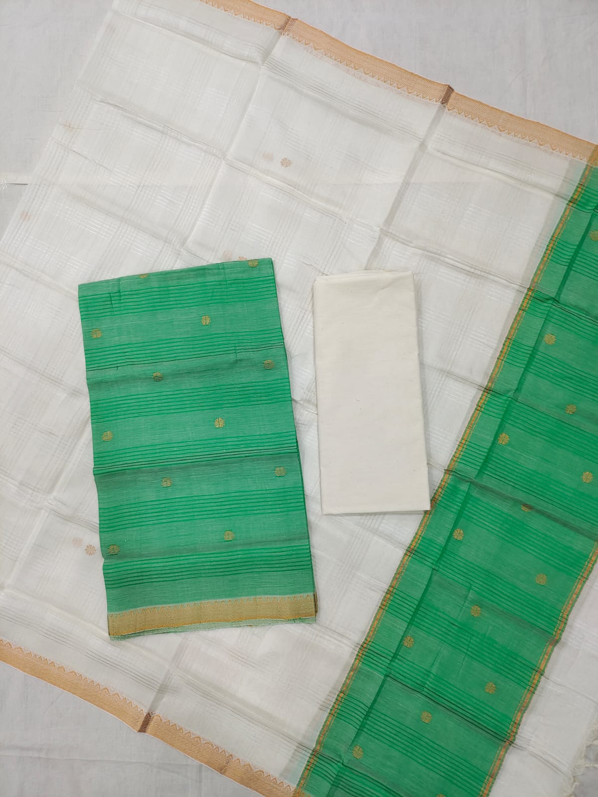 Mangalagiri pattu zari border zari buta work dress material set's (unstitched)
