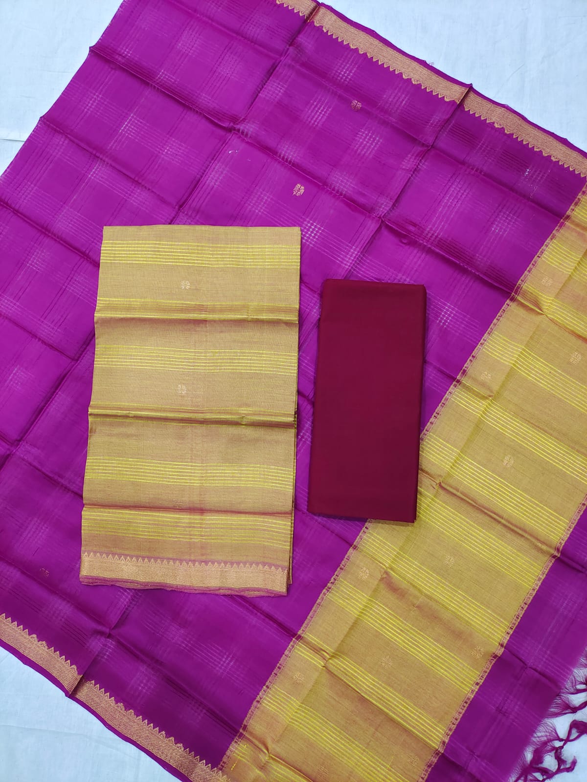 Mangalagiri pattu zari border zari buta work dress material set's (unstitched)