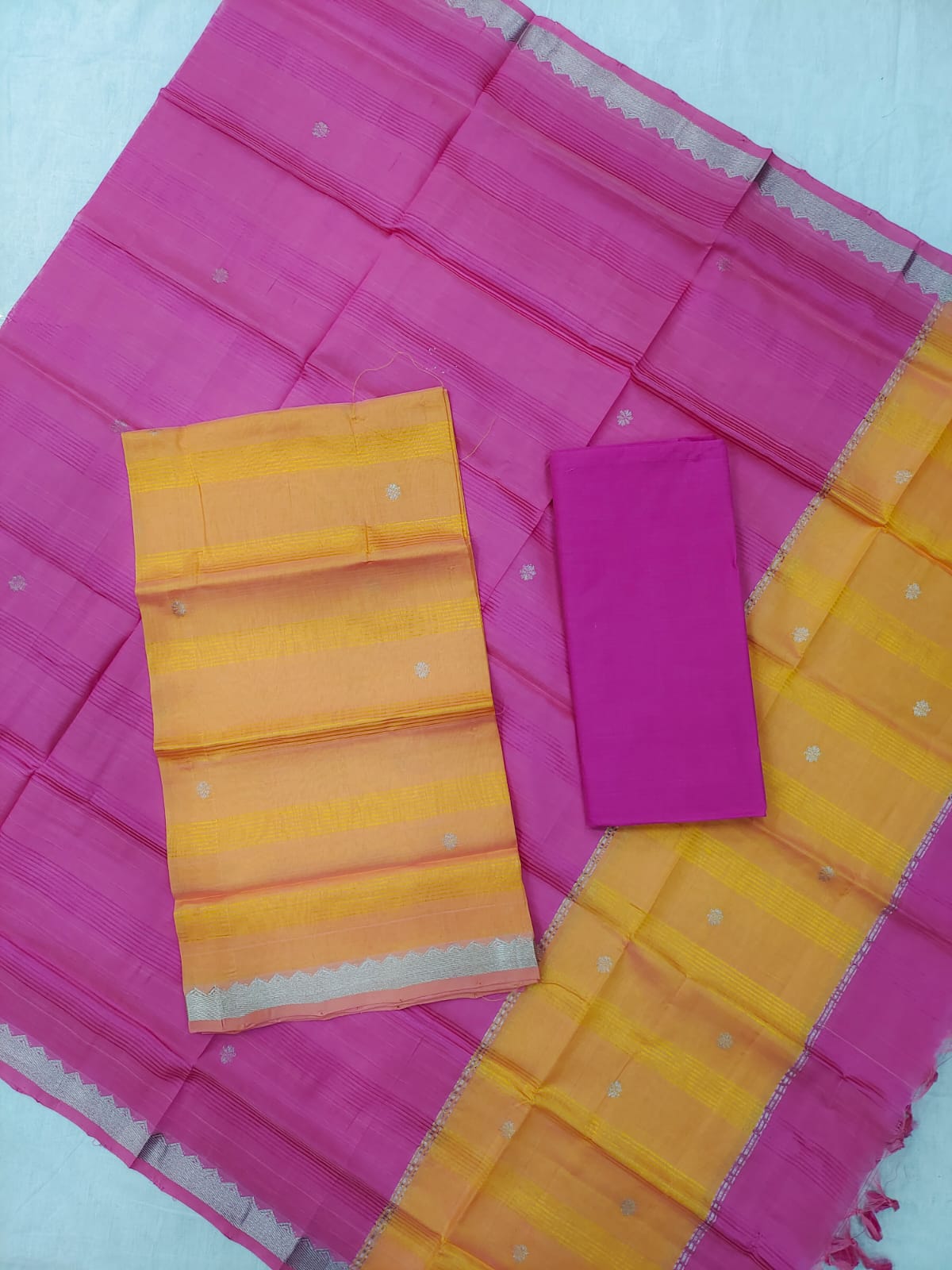 Mangalagiri pattu zari border zari buta work dress material set's (unstitched)