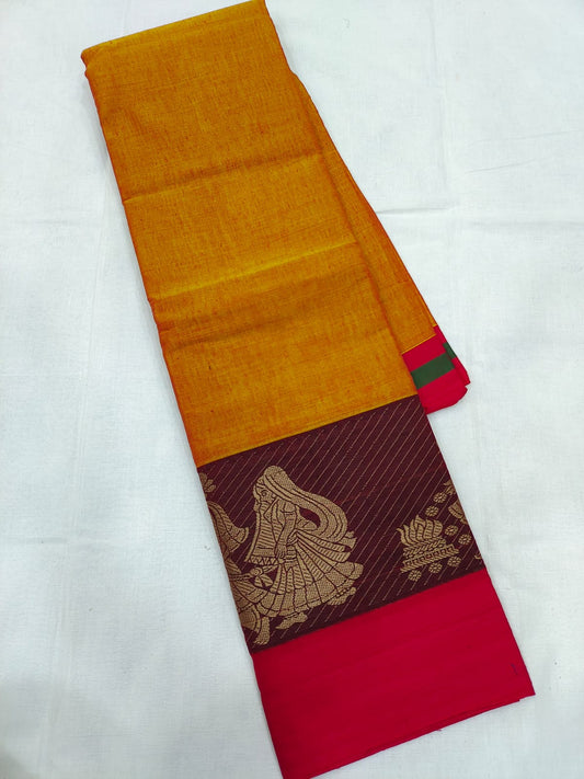 Mangalagiri pure cotton beautiful thread border saree - Vannamayil Fashions