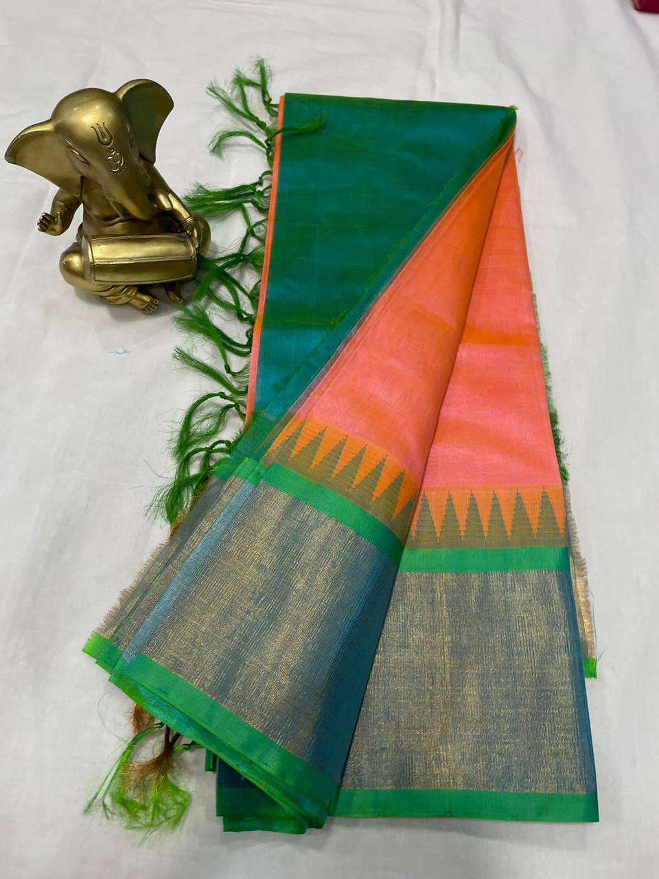 Mangalagiri pure kuppatam pattu silk cotton temple border saree
