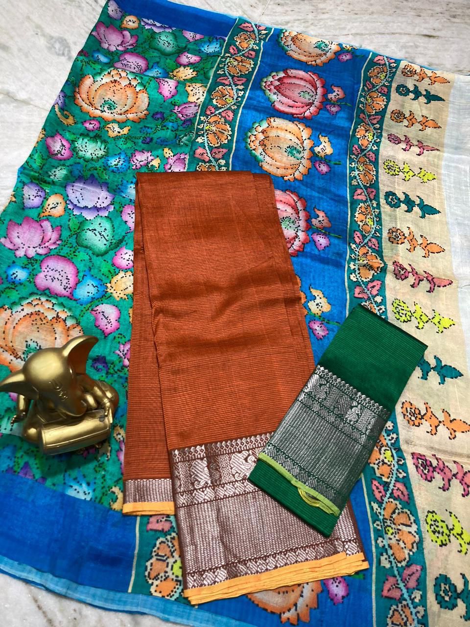 Mangalagiri pure pattu by cotton lehenga set