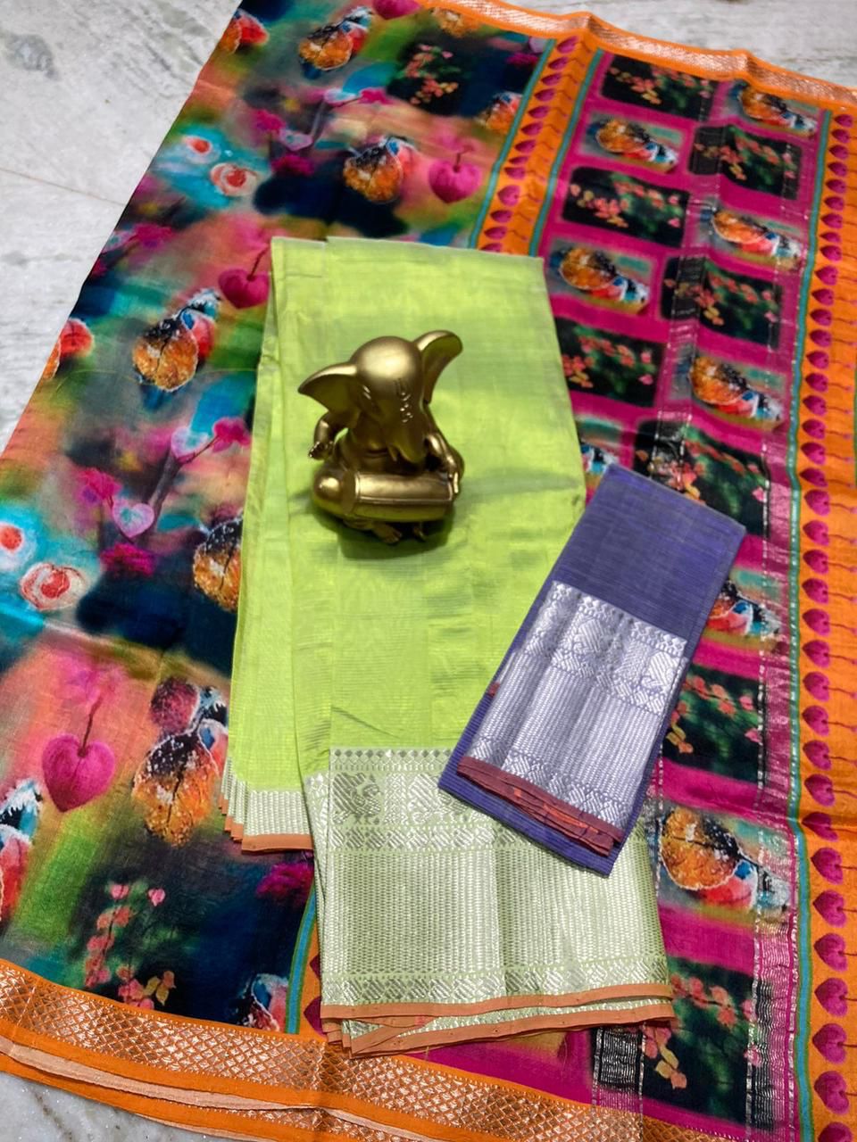 Mangalagiri pure pattu by cotton lehenga set