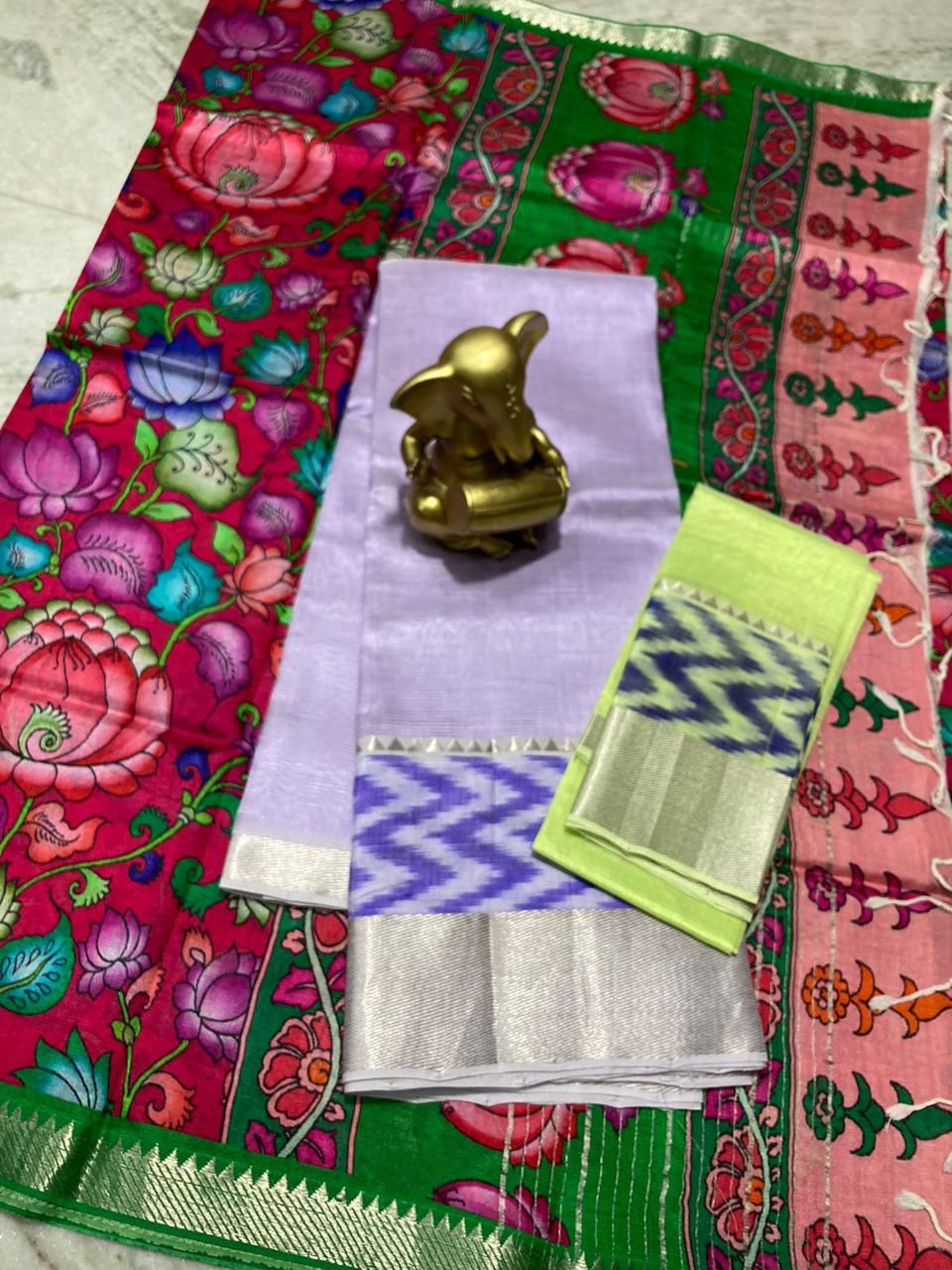 Mangalagiri pure pattu by cotton lehenga set