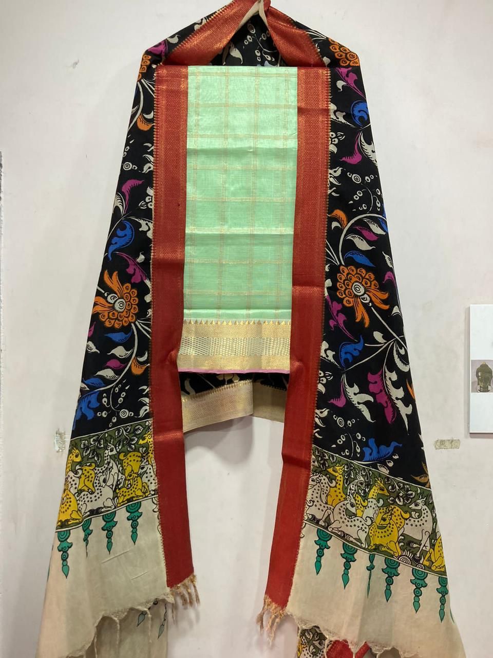Mangalagiri pure pattu by cotton material set