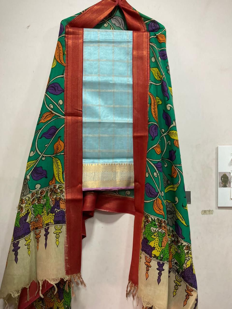Mangalagiri pure pattu by cotton material set