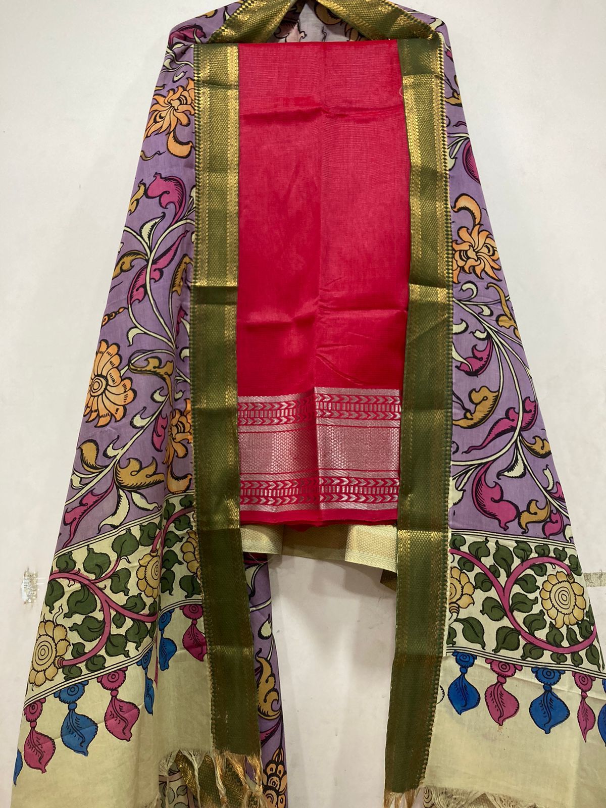 Mangalagiri pure pattu by cotton pen kalamkari dress material