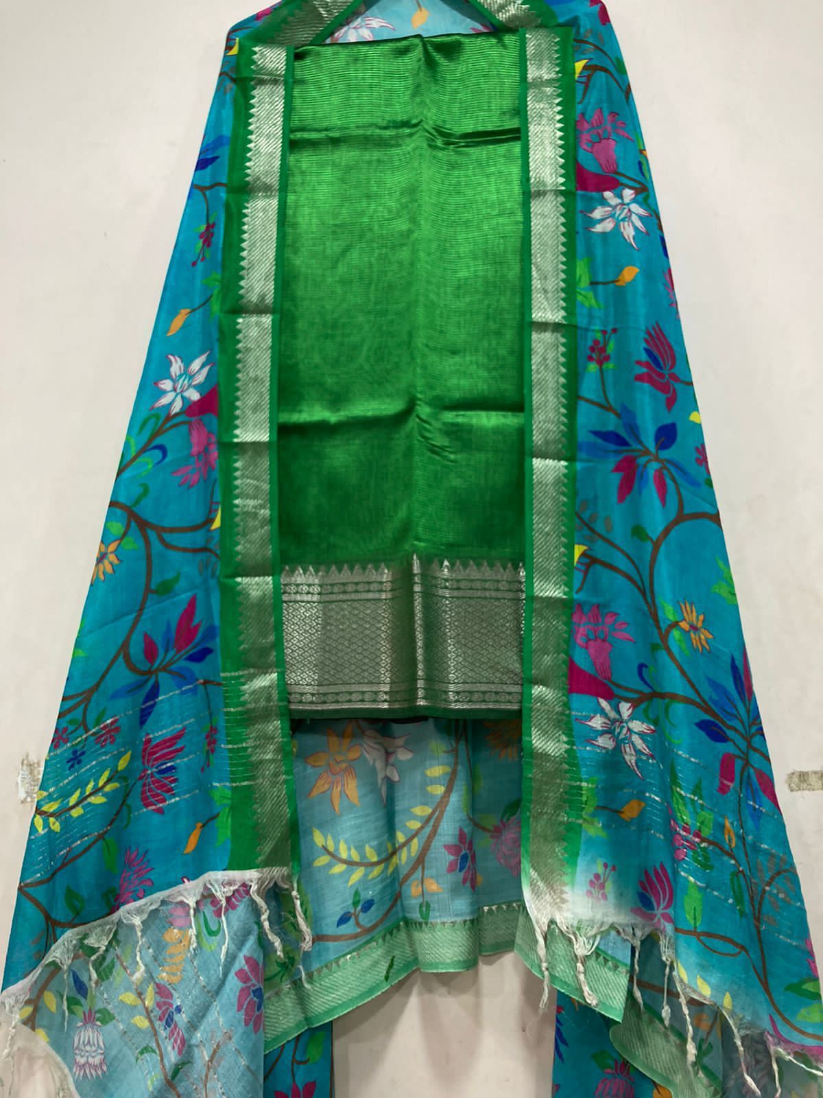 Mangalagiri pure pattu by cotton pen kalamkari dress material