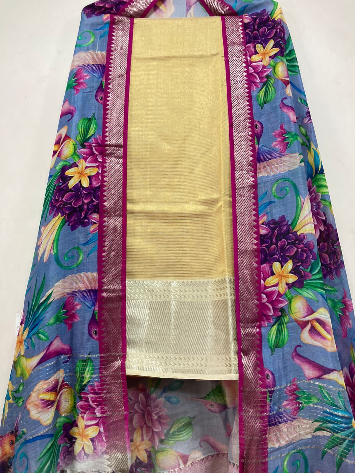 Mangalagiri pure pattu by cotton pen kalamkari dress material