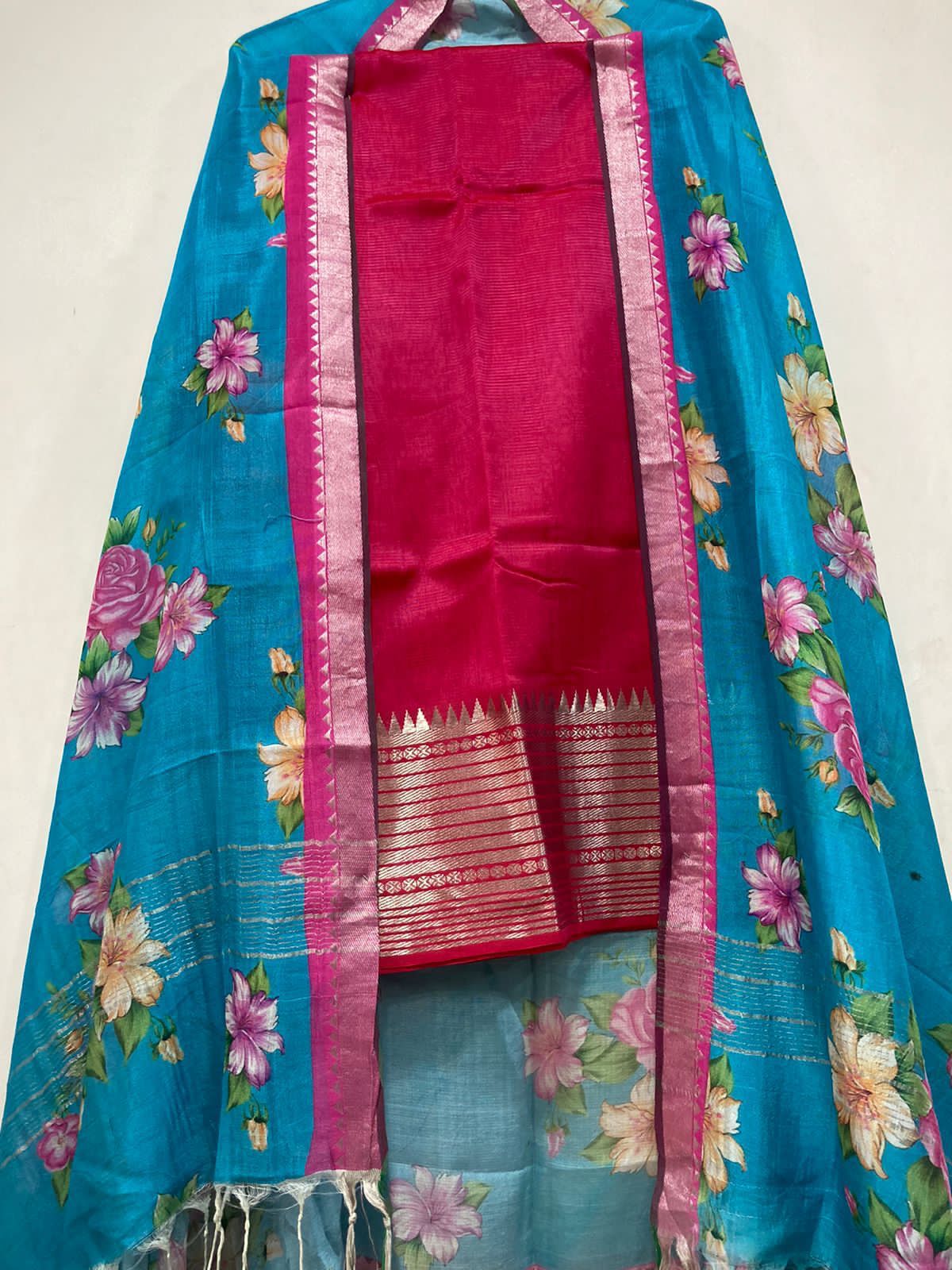 Mangalagiri pure pattu by cotton pen kalamkari dress material
