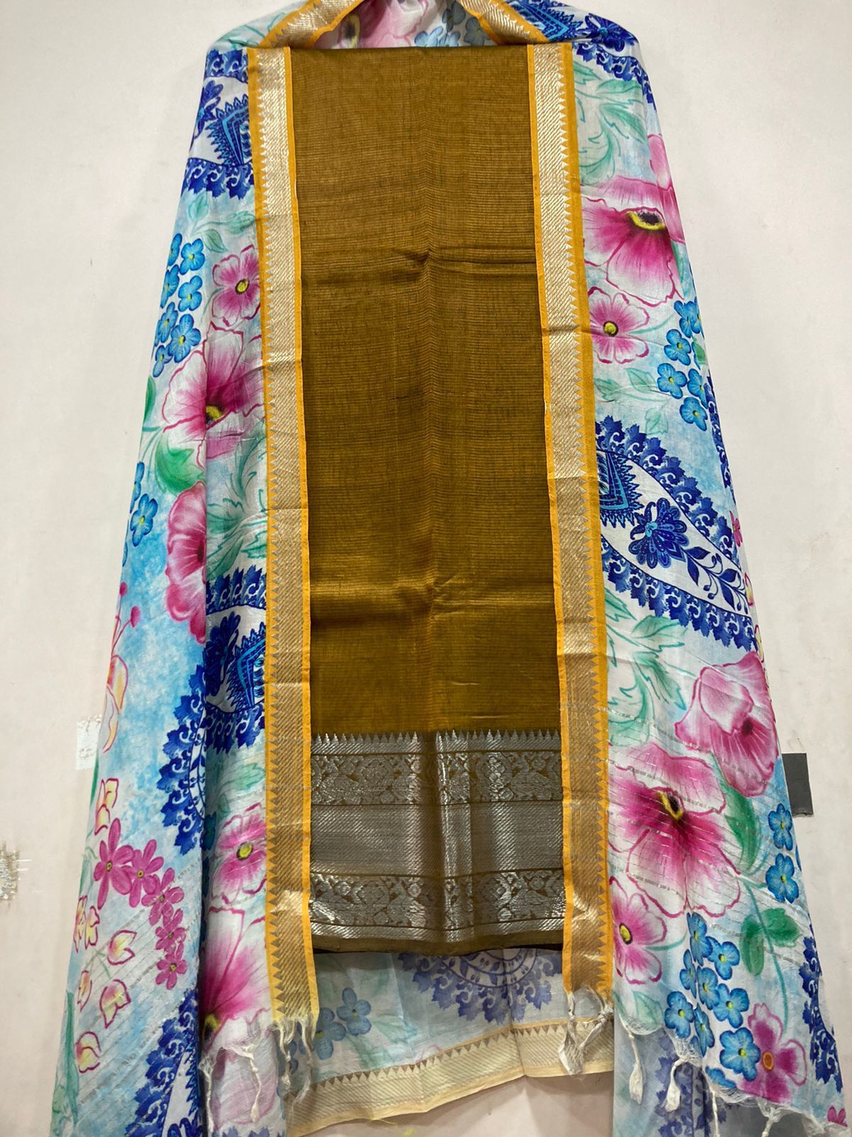 Mangalagiri pure pattu by cotton pen kalamkari dress material