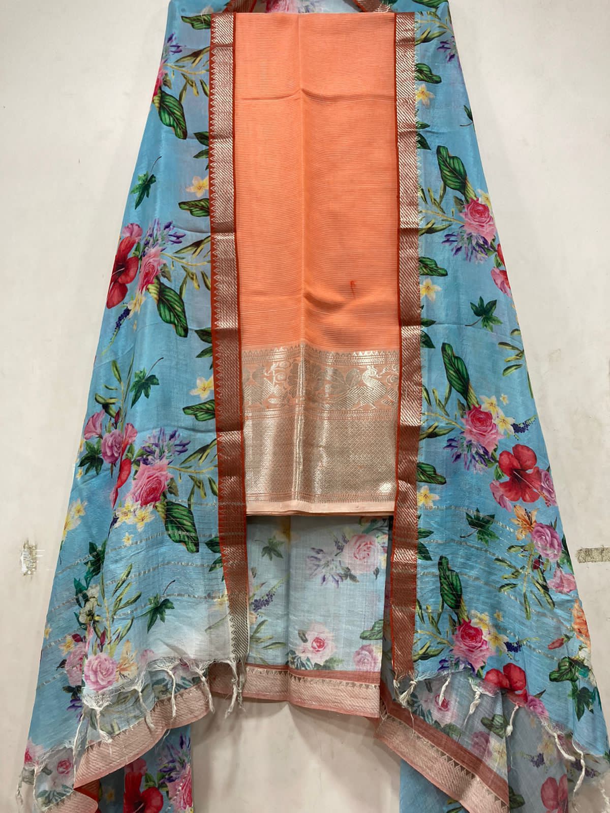 Mangalagiri pure pattu by cotton pen kalamkari dress material