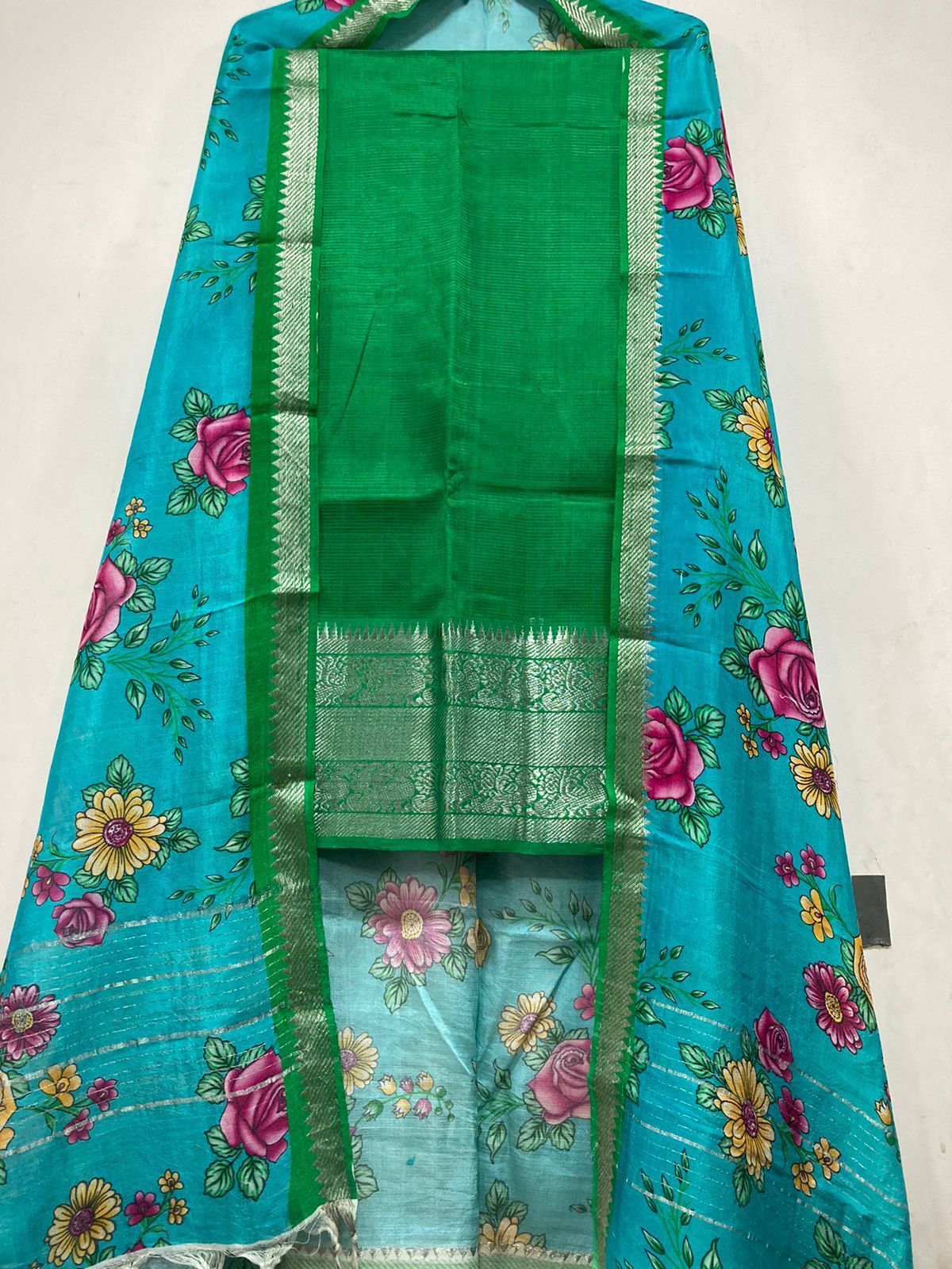 Mangalagiri pure pattu by cotton pen kalamkari dress material