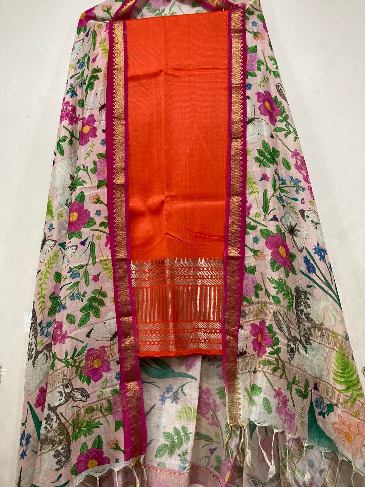 Mangalagiri pure pattu by cotton pen kalamkari dress material
