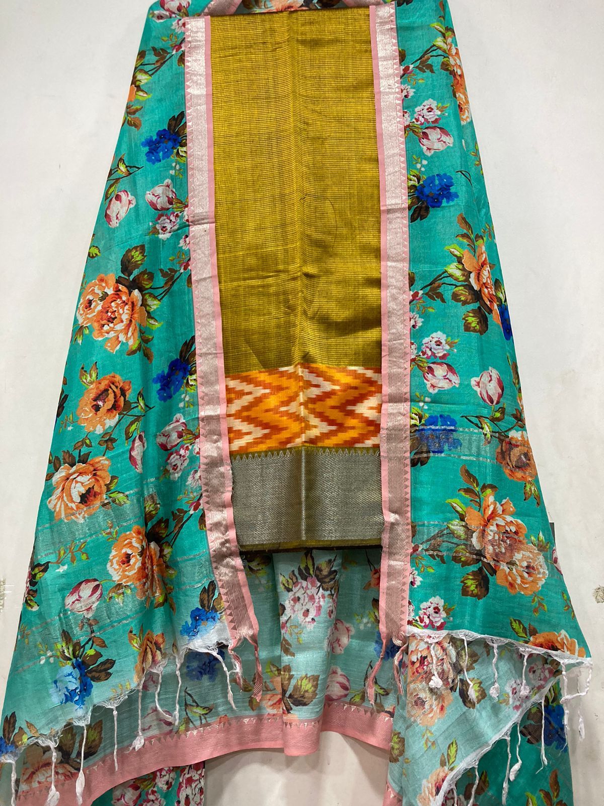 Mangalagiri pure pattu by cotton pen kalamkari dress material