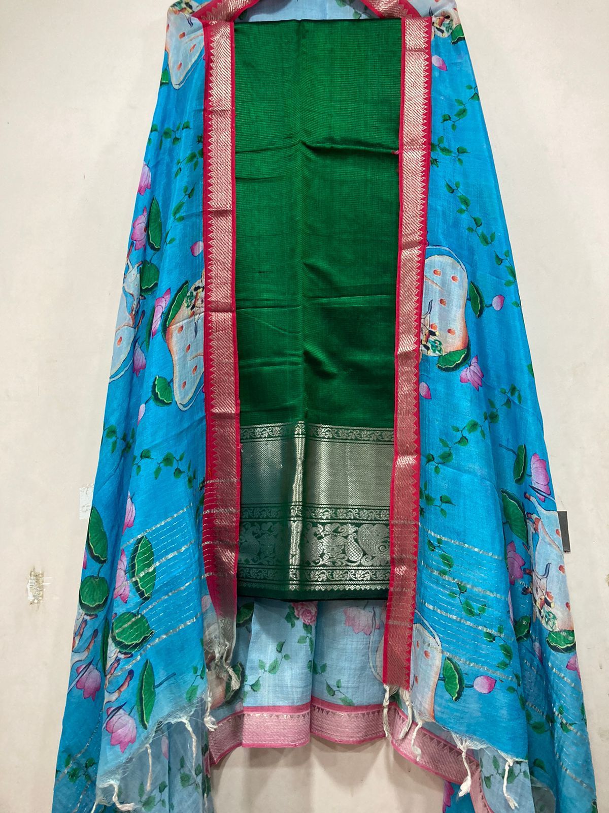 Mangalagiri pure pattu by cotton pen kalamkari dress material