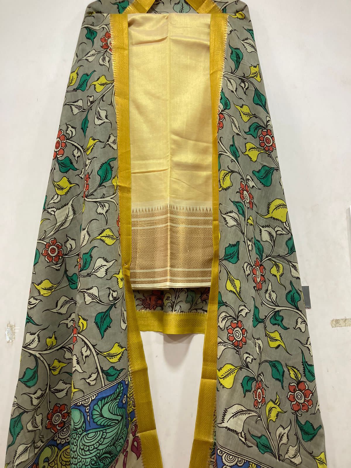 Mangalagiri pure pattu by cotton pen kalamkari dress material