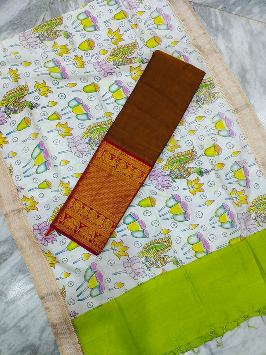 Mangalgiri cotton kanchi border saree & pattu digital printed voni lehenga sets