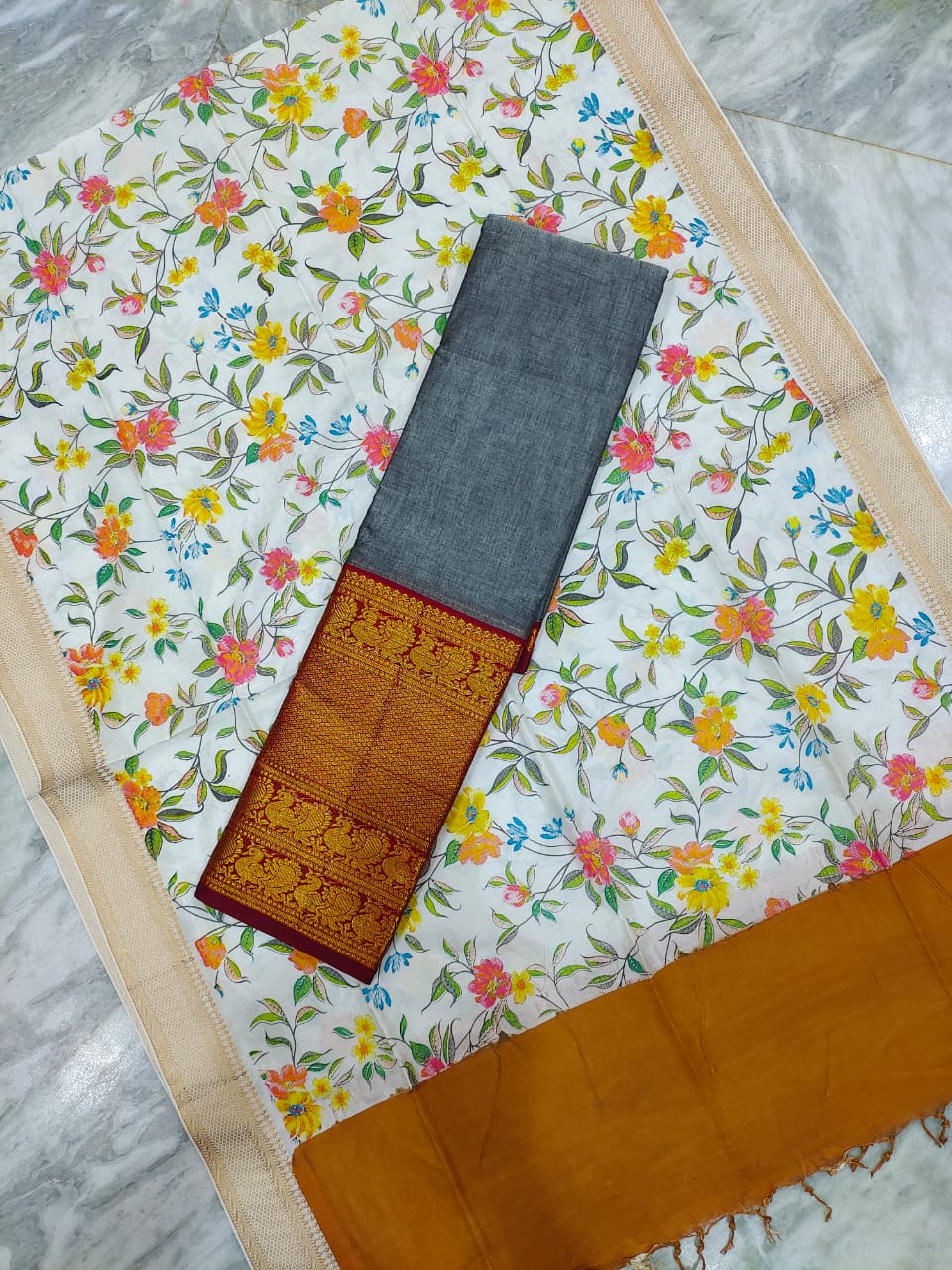 Mangalgiri cotton kanchi border saree & pattu digital printed voni lehenga sets