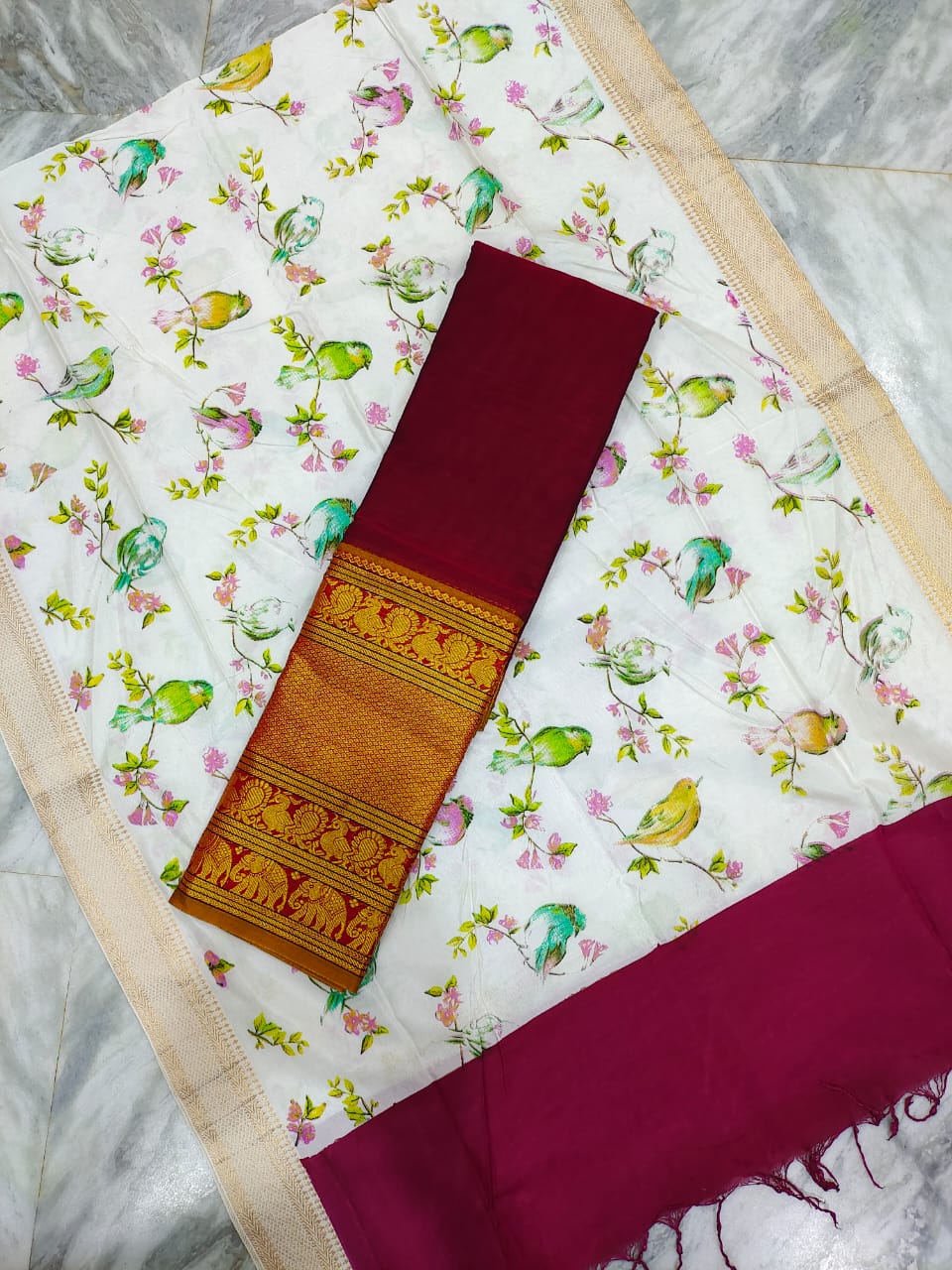 Mangalgiri cotton kanchi border saree & pattu digital printed voni lehenga sets