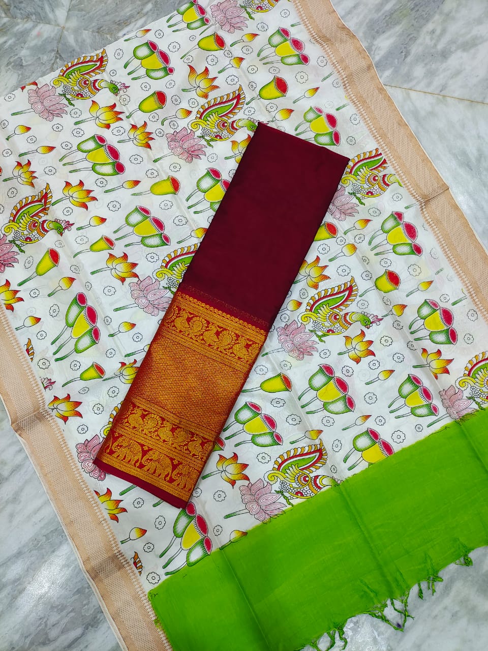 Mangalgiri cotton kanchi border saree & pattu digital printed voni lehenga sets