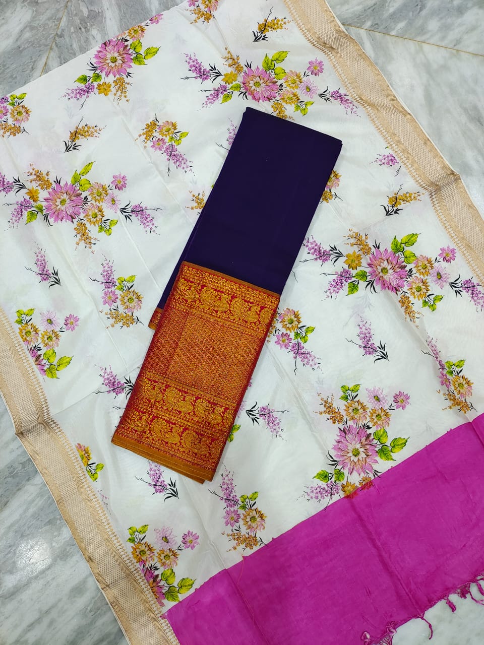 Mangalgiri cotton kanchi border saree & pattu digital printed voni lehenga sets