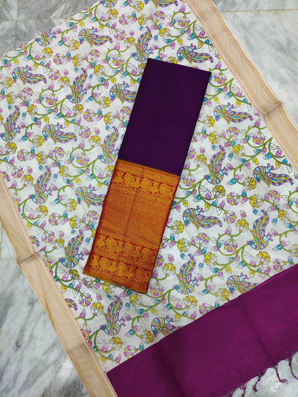 Mangalgiri cotton kanchi border saree & pattu digital printed voni lehenga sets