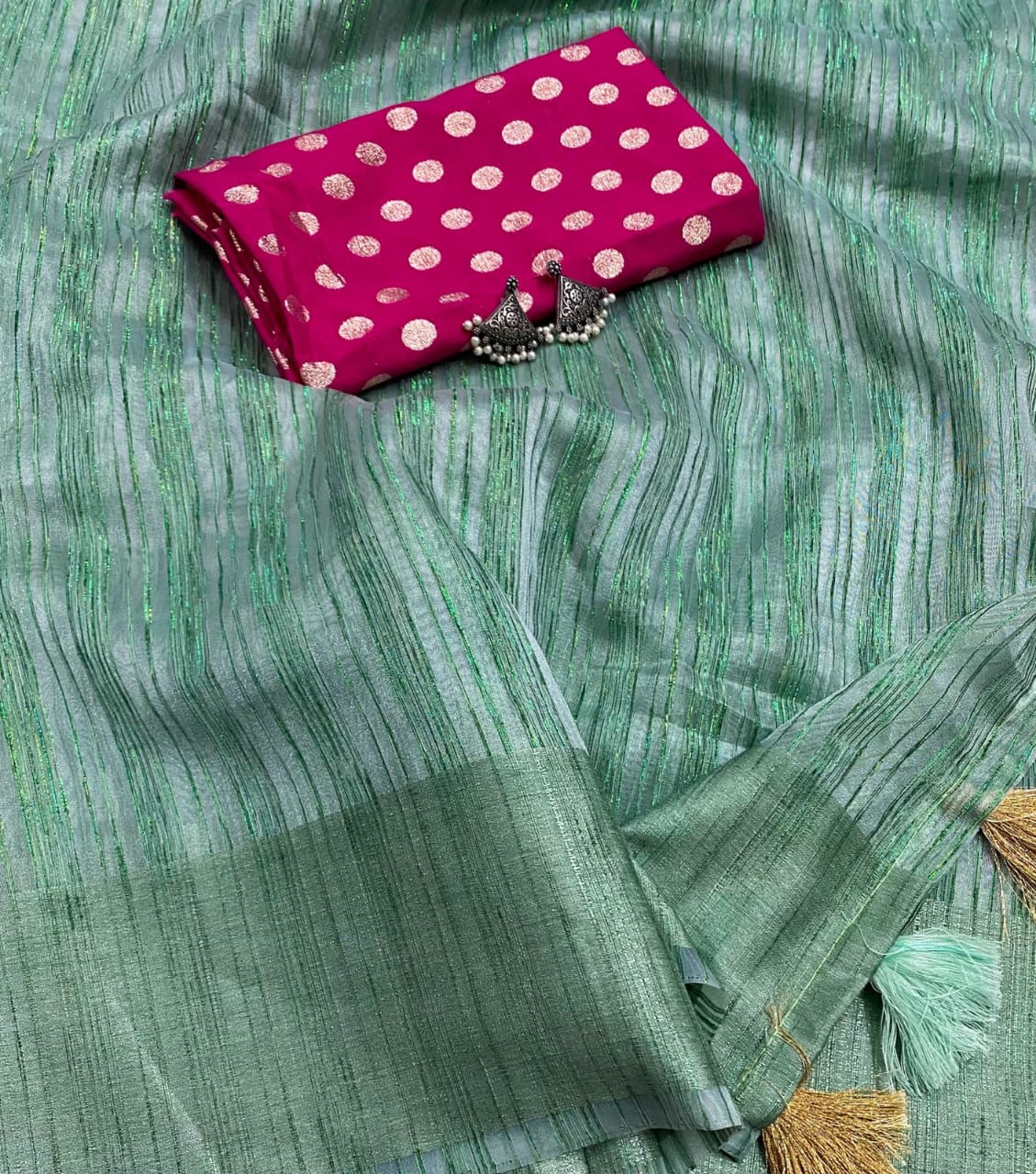 Organza silk with allover simple shiny zari slub with khadi pattu border saree - Vannamayil Fashions