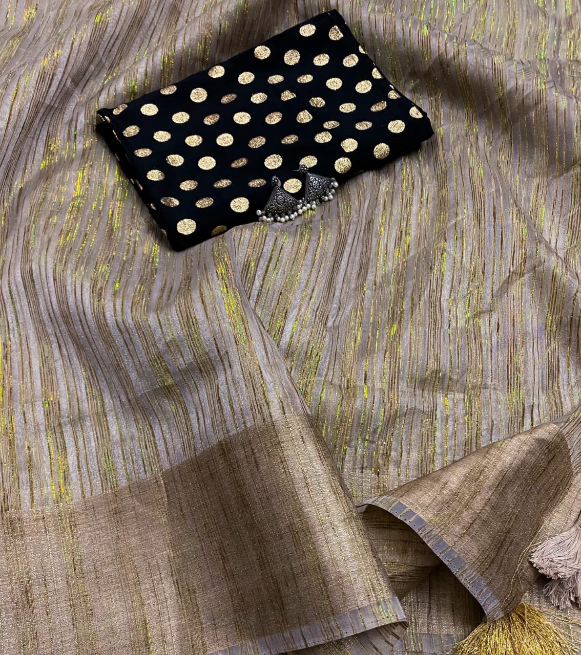 Organza silk with allover simple shiny zari slub with khadi pattu border saree - Vannamayil Fashions