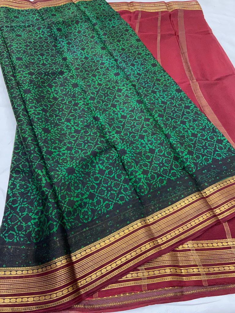 Printed pure mysore crepe silk saree