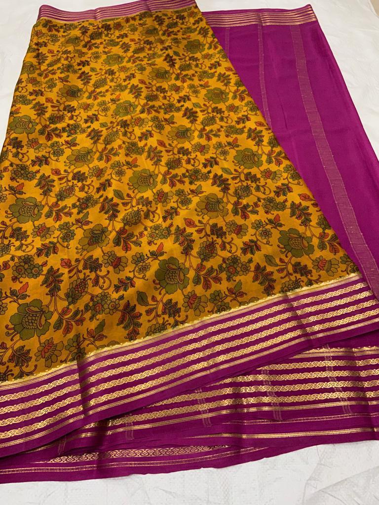 Printed pure mysore crepe silk saree