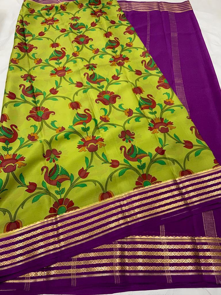 Printed pure mysore crepe silk saree