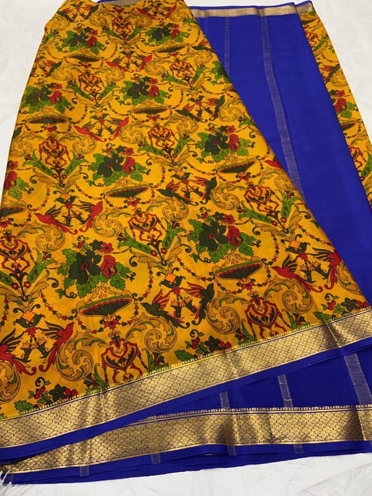Printed pure mysore crepe silk saree