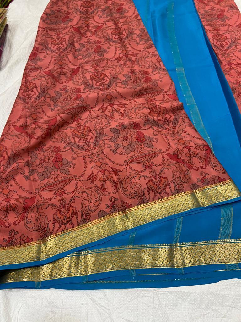 Printed pure mysore crepe silk saree