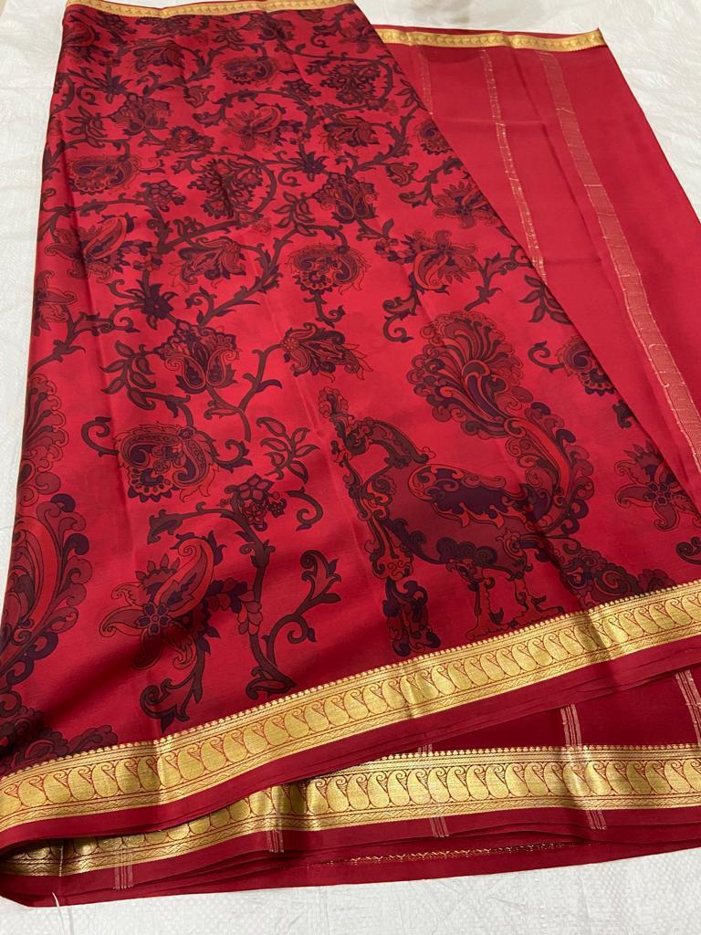 Printed pure mysore crepe silk saree