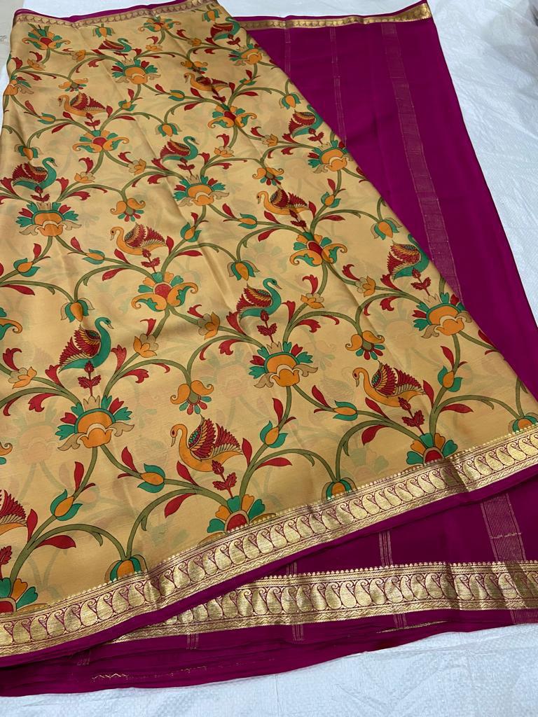 Printed pure mysore crepe silk saree