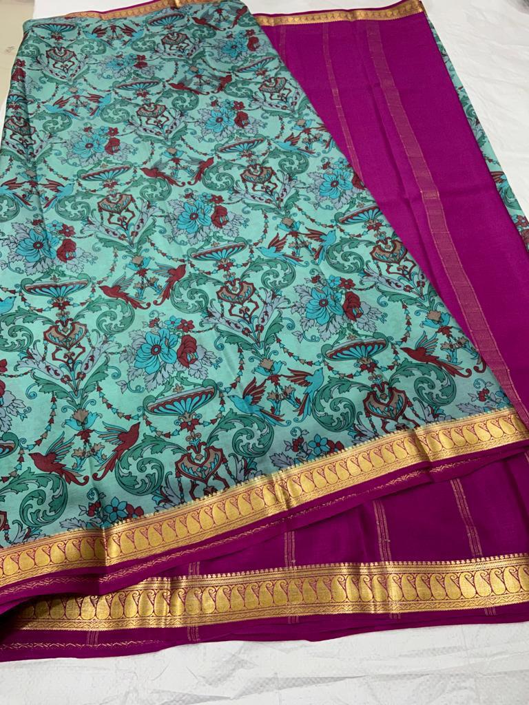 Printed pure mysore crepe silk saree