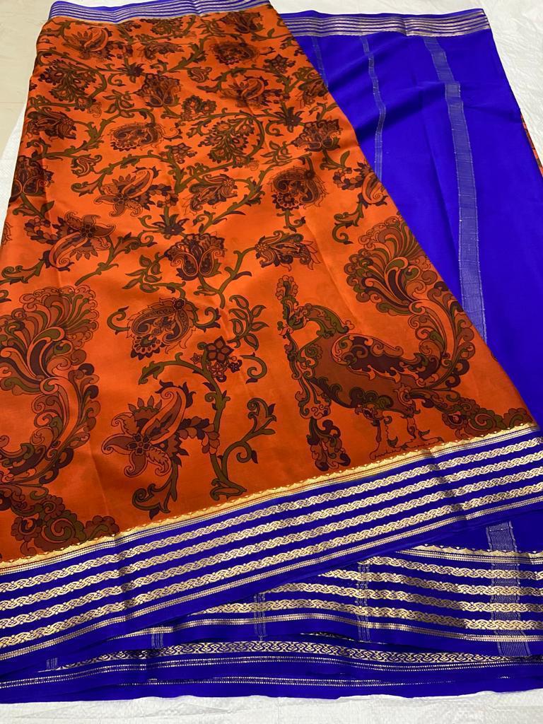 Printed pure mysore crepe silk saree