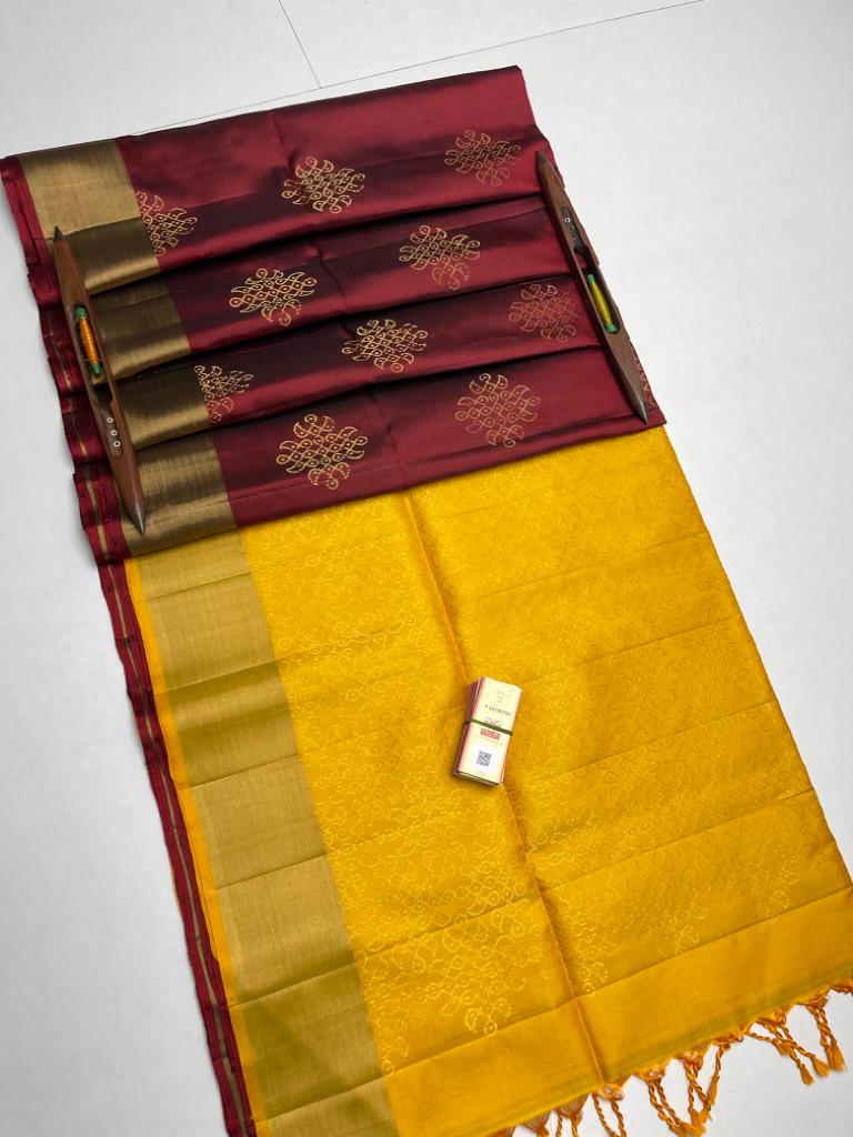 Pure handloom soft silk kolam designed saree