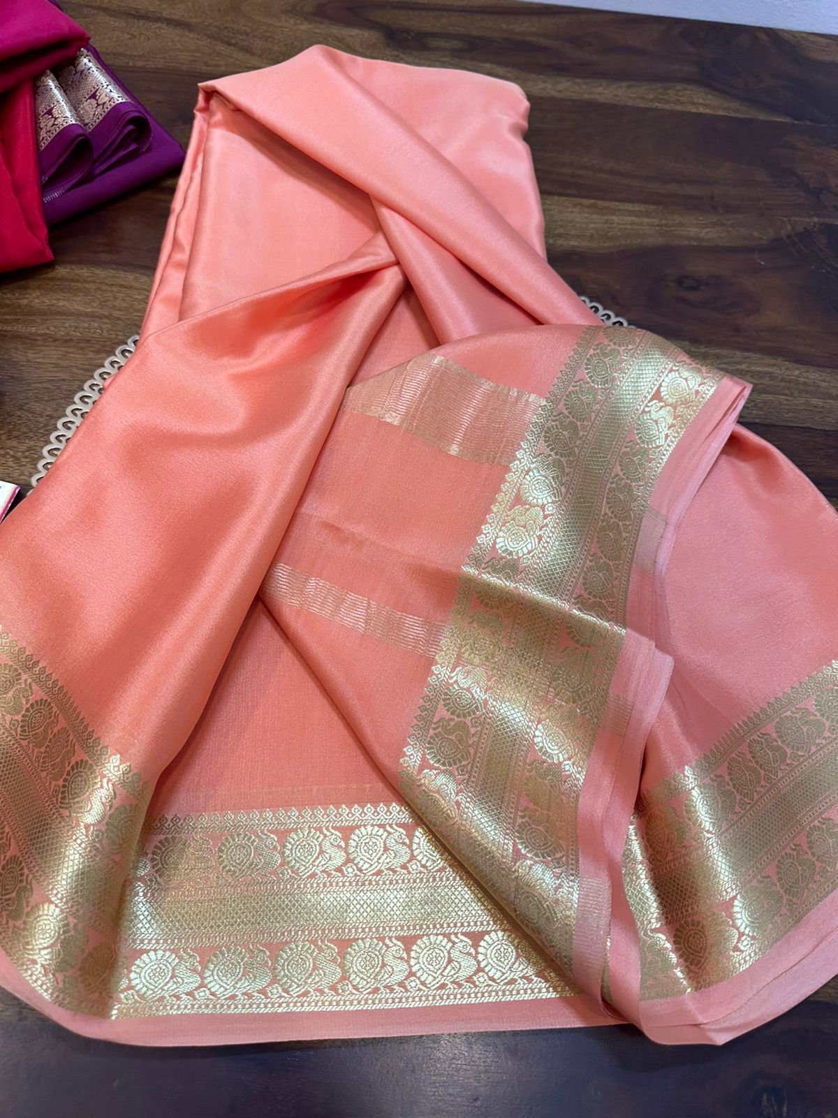 Pure mysore silk 100 gram thickness peacock border saree