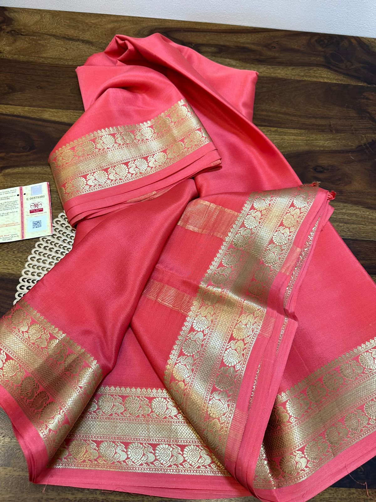 Pure mysore silk 100 gram thickness peacock border saree