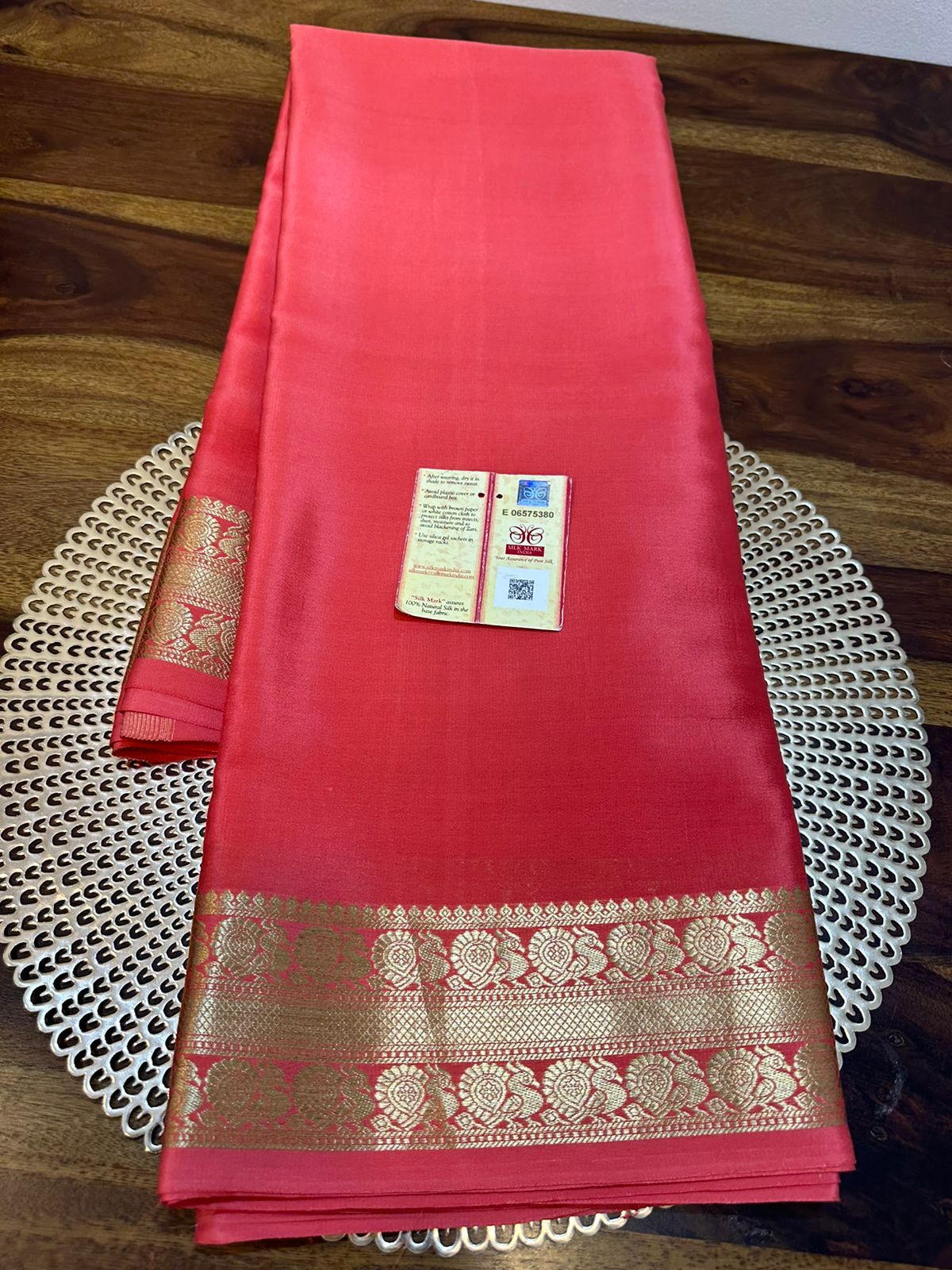 Pure mysore silk 100 gram thickness peacock border saree