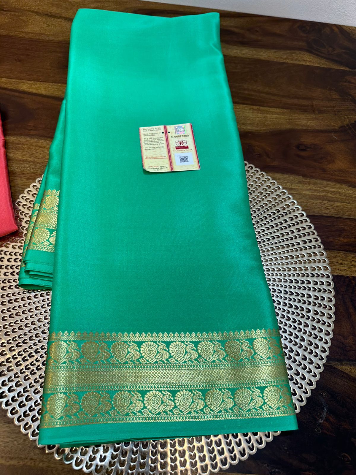 Pure mysore silk 100 gram thickness peacock border saree