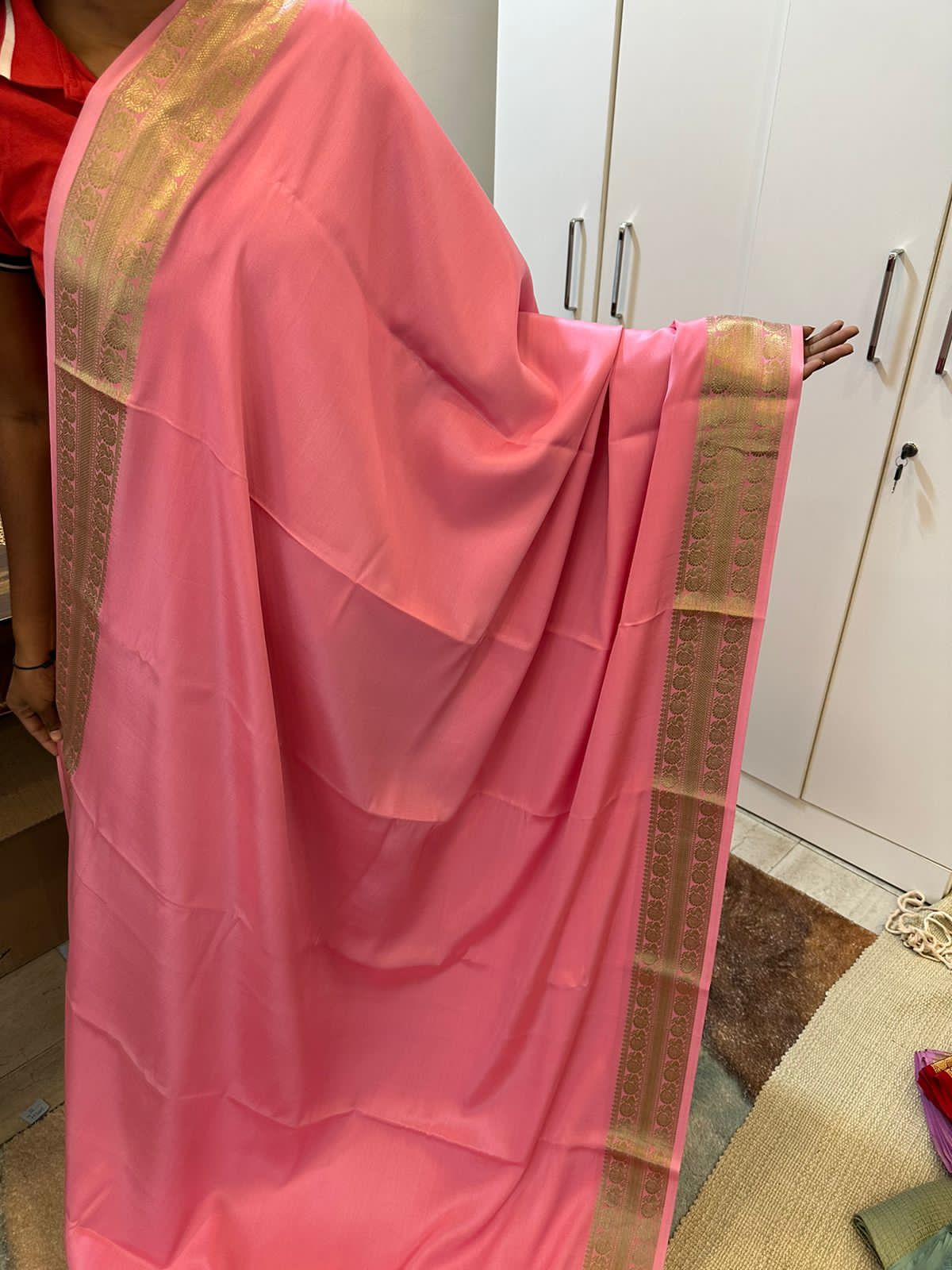 Pure mysore silk 100 gram thickness peacock border saree