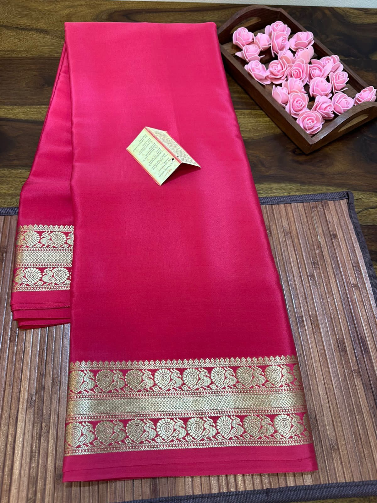 Pure mysore silk 100 gram thickness peacock border saree