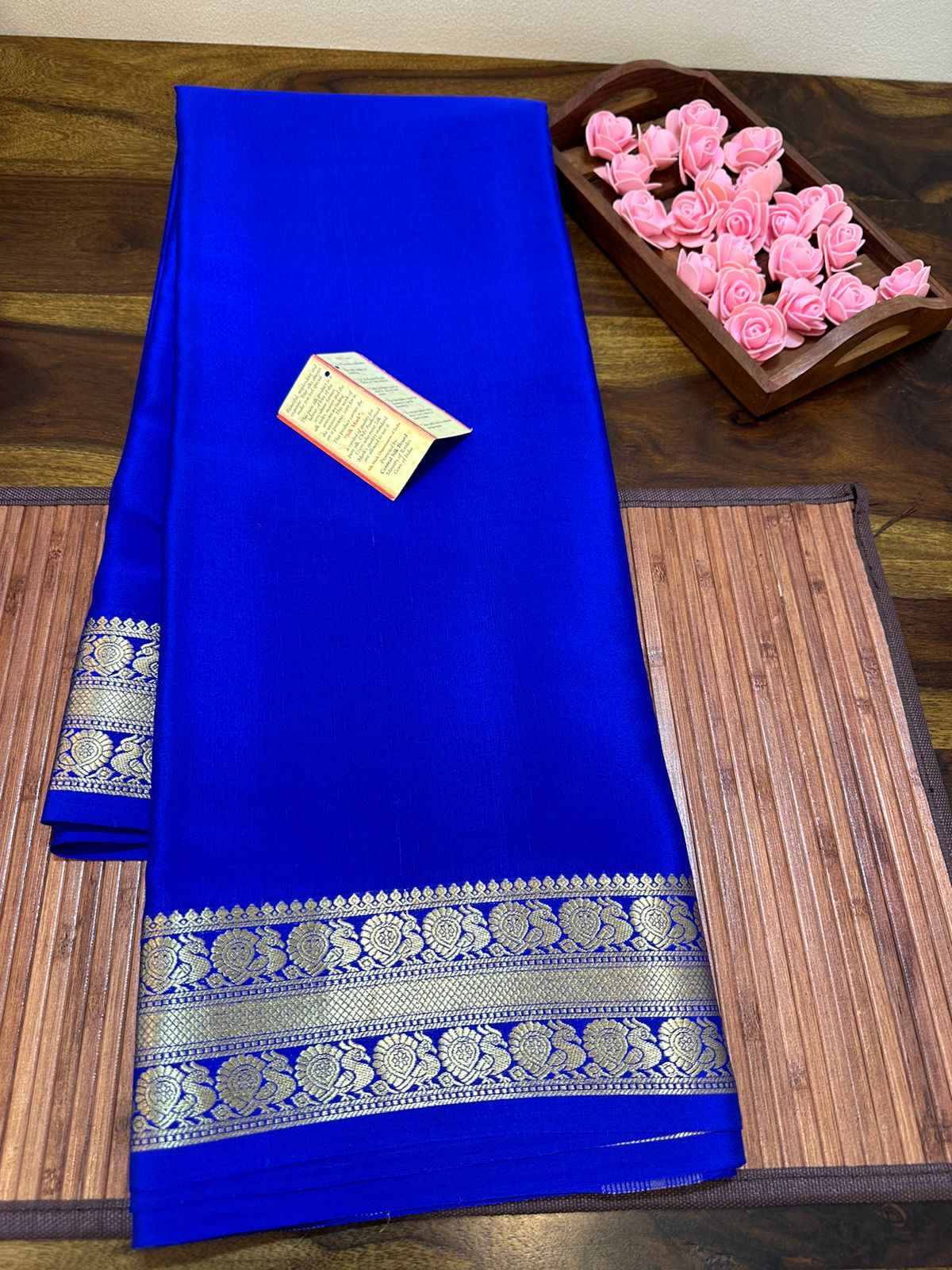 Pure mysore silk 100 gram thickness peacock border saree