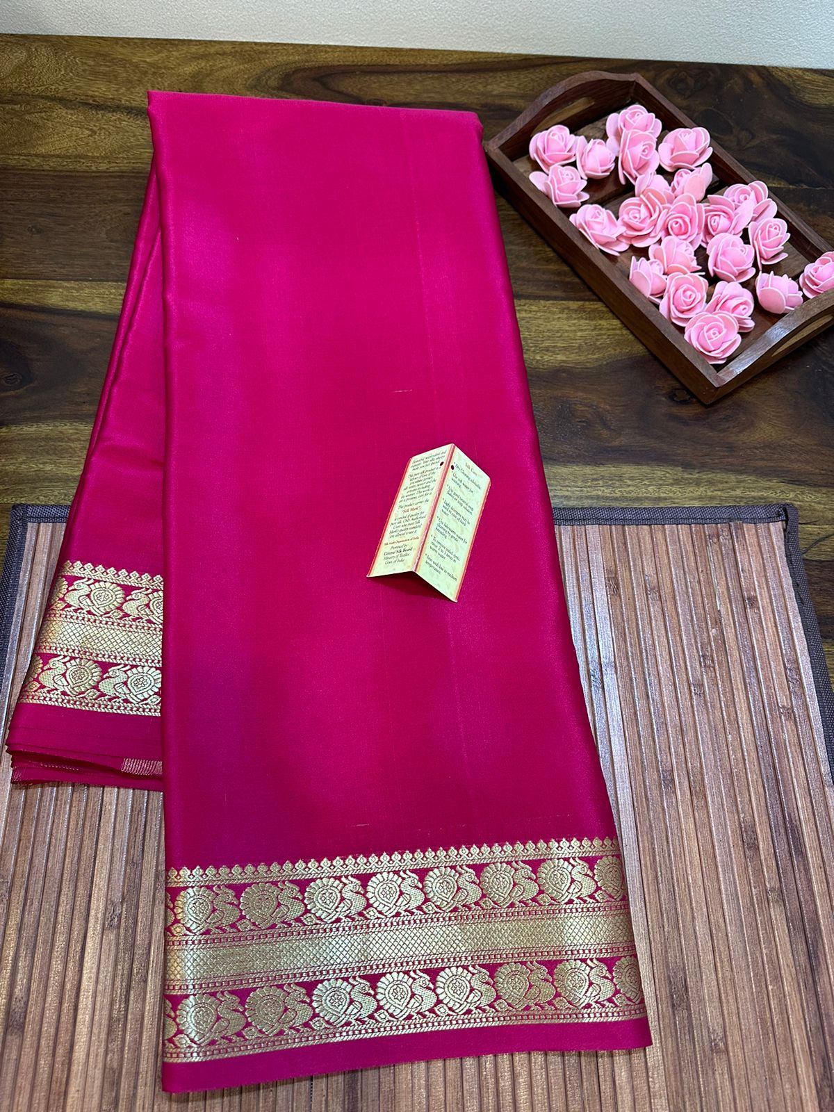 Pure mysore silk 100 gram thickness peacock border saree